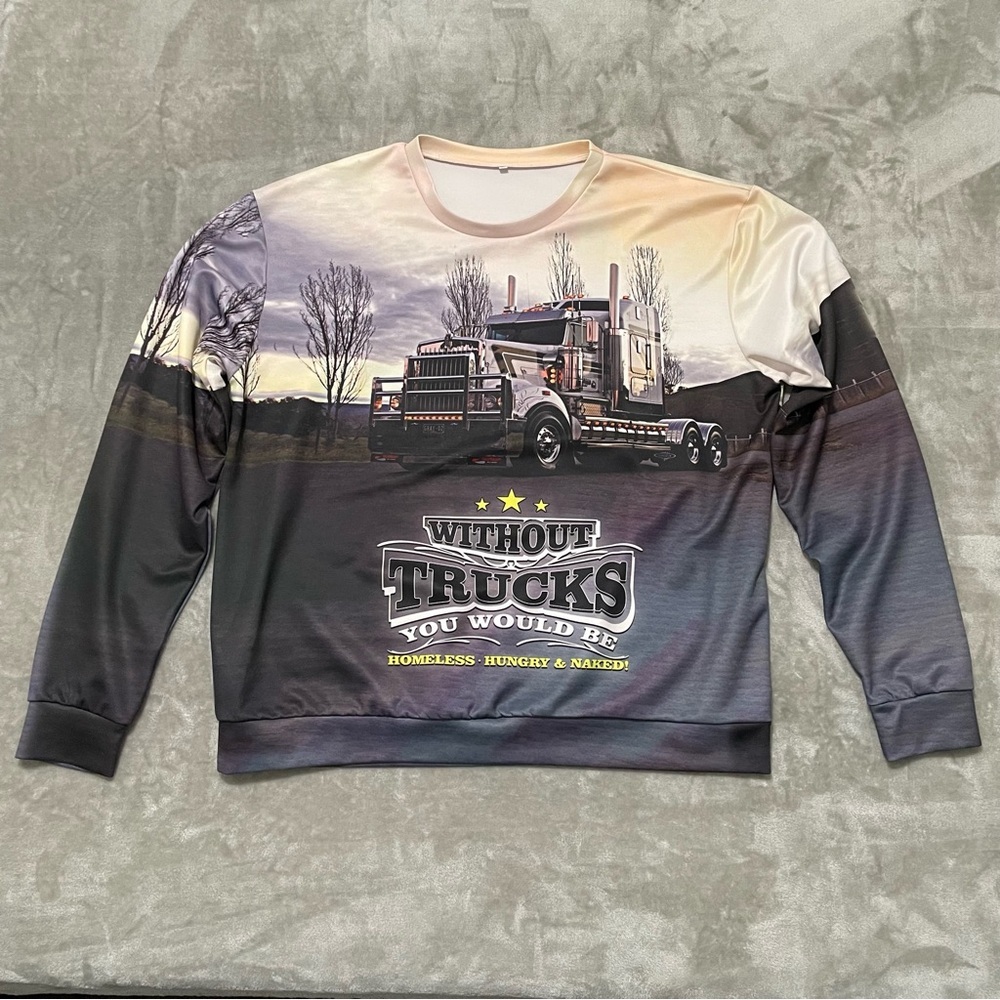 Without Truckers Graphic Crewneck Sweatshirt XL All-Over Print Truck Design